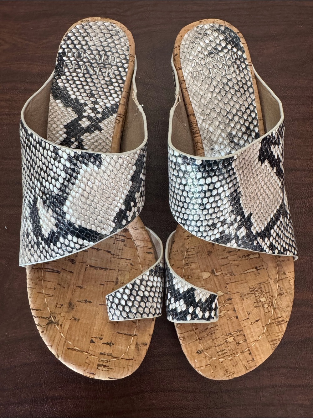 Donald J. Pliner Gyer Soft Suede Snake-Print Cork Wedge Slide Sandals NWOT